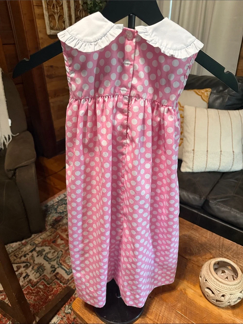 Lolly Wolly Doodle Pink Polka Dot Dress with White Ruffled Collar